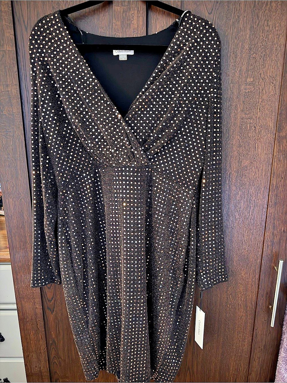 Calvin Klein Black & Gold Geometric Midi Dress Size 14 BRAND NEW WITH TAGS 🖤💛